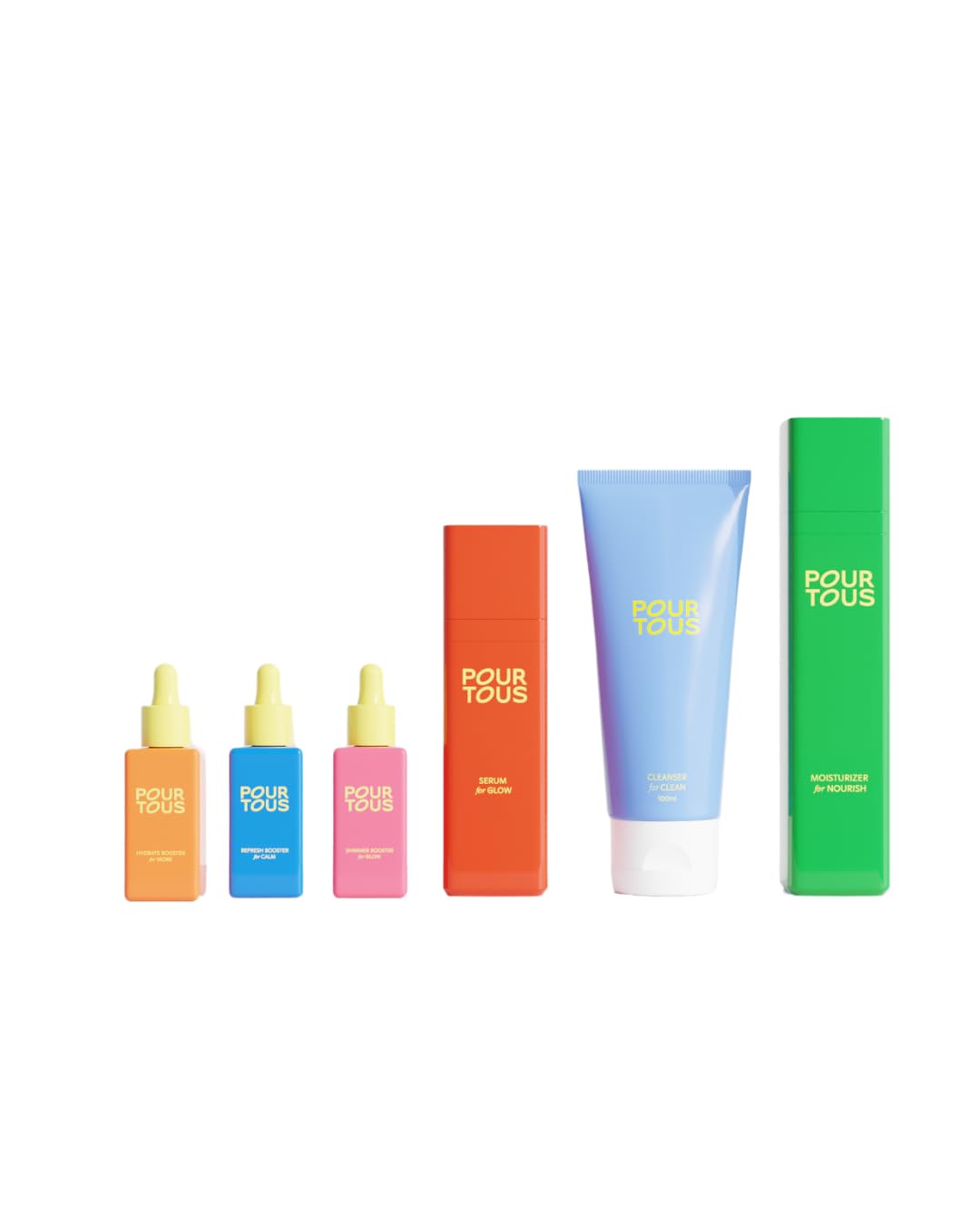 POUR TOUS Complete Facial Routine Set (6 pc) | Face Cleanser, Moisturizer, Serum + 3 Boosters w/Niacinamide & Hyaluronic Acid | Safe Plant-Based Skincare For Tweens Teen & Young Adult Skin