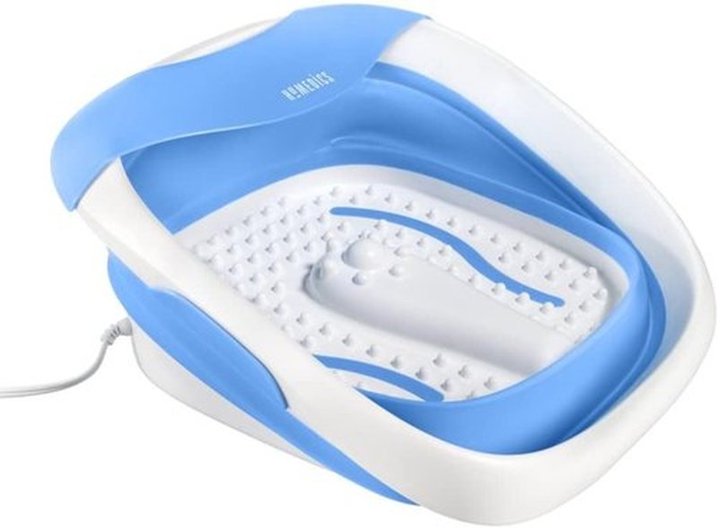 HoMedics Compact Pro Spa Collapsible Footbath with Heat Maintenance, Vibration Massage, ACU-Node Surface, Improves Circulation, Soothe Tired Muscles, Tub for Easy Storage, Blue and White