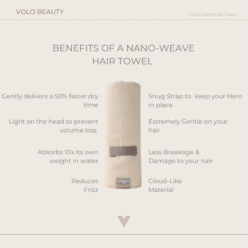 VOLO Hero Luna Gray Hair Towel | Ultra Soft, Super Absorbent, Quick Drying Nanoweave Fabric | Reduce Dry Time by 50% | Towel Wrap for All Hair Types | Anti Frizz & Anti Breakage | Reusable Packaging
