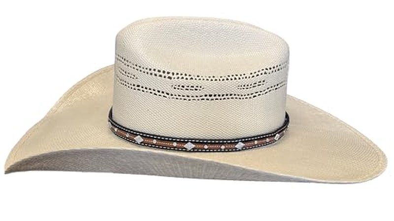 Western Hat Band with Buckle – Black and Brown Faux Leather with Silver Conchos and Stud Accents – Adjustable Cowboy Hat Accessory for Men and Women