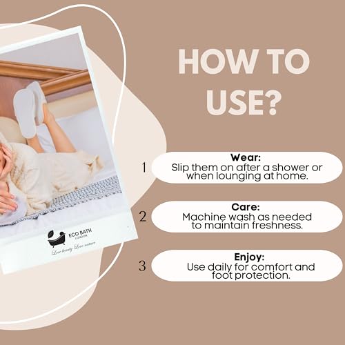 Natural Toweling Slippers - GOTS Certified 100% Organic Cotton, Ultra Soft, Machine Washable Indoor Slippers for Bath and Home S Size US (6-7 Women/5-6 Men)