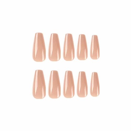 Foccna Coffin Press on Nails Nude Long Acrylic Artificial Nails Simple Glossy Fake / False Nails with Glossy Ballerina Nails for Women and Girls,24Pcs