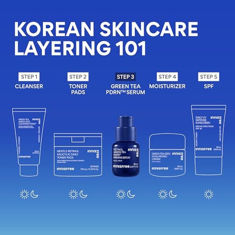 innisfree Green Tea Retinol PDRN Firming Serum, Vegan Korean Skincare for Fine Lines and Skin Texture