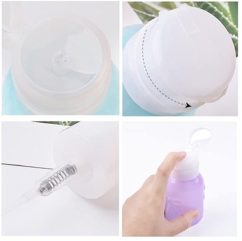 HLLMX 2 PCS Nail Polish Remover Pump Empty Dispenser Bottle for Alcohol Push Down Pump Dispenser Lockable Dispenser Bottle for Nail Polish Remover Makeup Remover Toner Etc