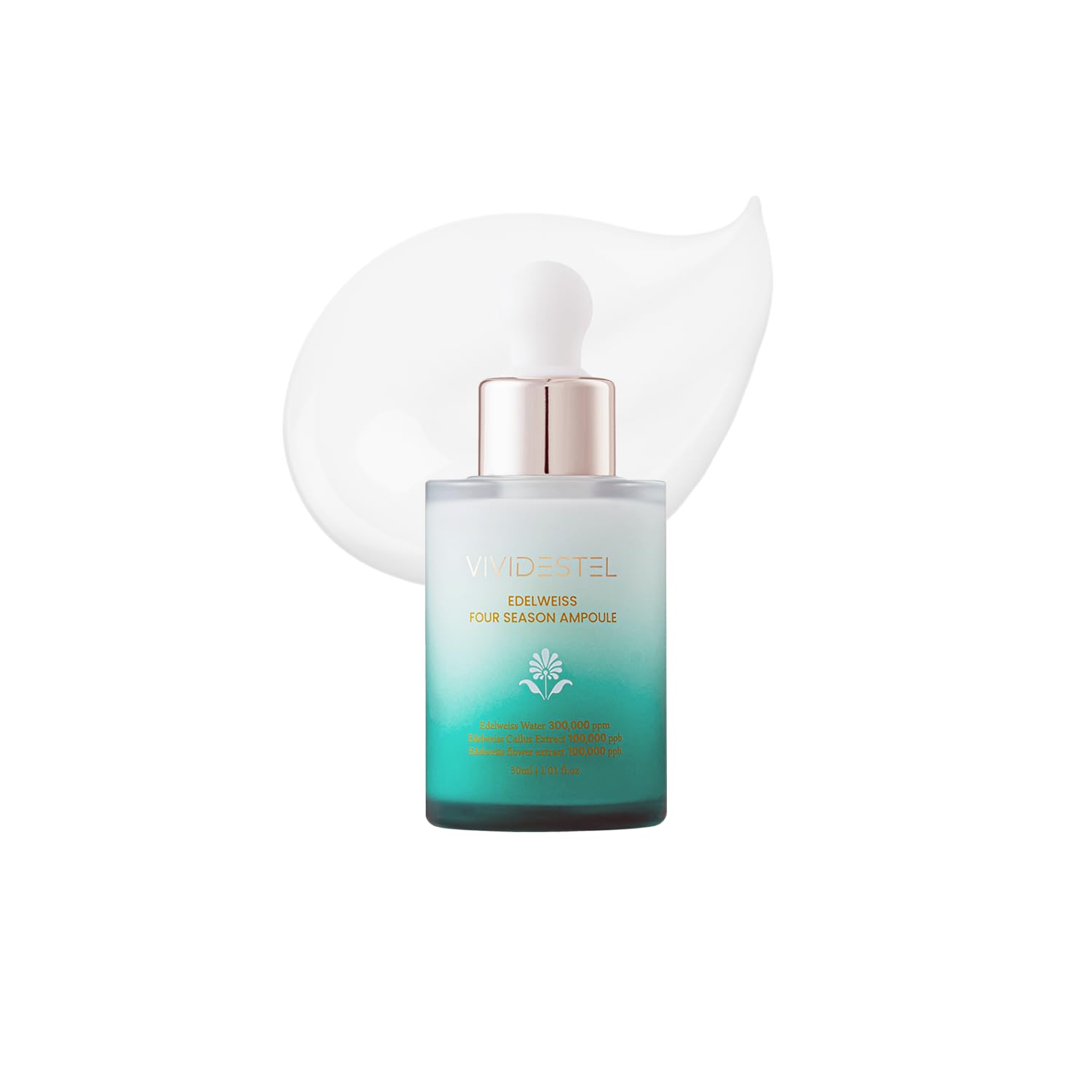 VIVIDESTEL Edelweiss Four Season Ampoule - Brightening & Anti Aging Essence Serum - Lightweight Non-Sticky Hydration Serum With Niacinamide, Peptides - Reduces Fine Line - Minimize Pores 30ml