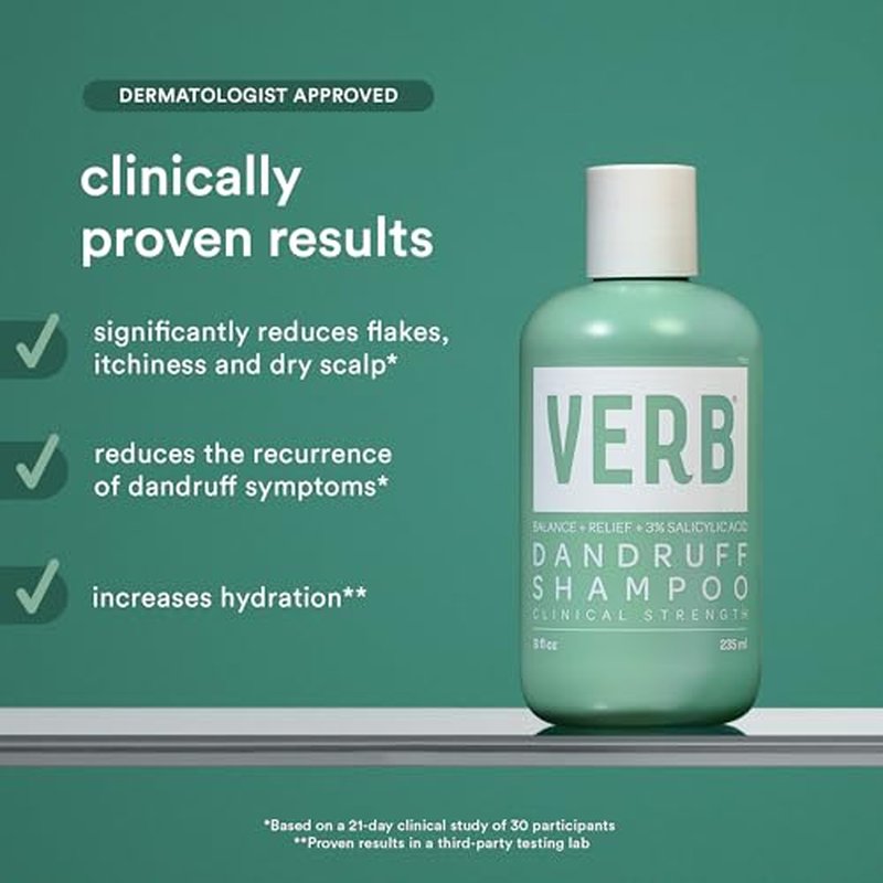 VERB® Dandruff Shampoo - for Gentle Cleansing and Clinical Strength Dandruff Relief with 3% Salicylic Acid, 8 oz