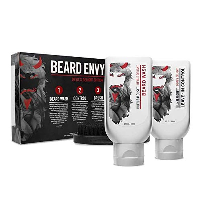 Billy Jealousy Beard Envy Kit - Facial Hair Refining with Wash & Boar Bristle Brush for Soft, Tamed Beard