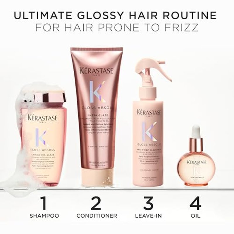 Kerastase Gloss Absolu Anti-Frizz Glaze Milk - Instantly Detangles, Hydrates & Smooths, Eases Blow-Dry, Absorbs Frizz & Fly-Aways, Protects from Heat & Humidity, For Long Hair, 6.4 Fl Oz