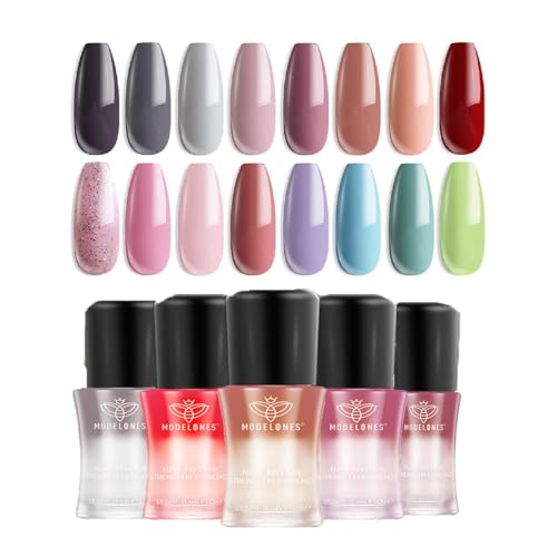 modelones Nail Strengthener and Growth Scented Nail Polish Set Gel Nail Repair for Damaged Nails Hardener Extra Strong and Growth 3-in-1 Repair Mode Gifts for Women 13.5ml 0.46 Fl Oz