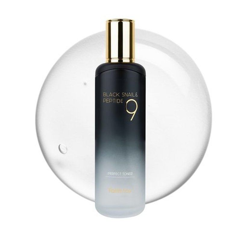 Farmstay Black Snail & Peptide 9 Perfect Toner, Snail Mucin Toner for Elastic & Glow Skin, Moisturizing & Anti-Aging, Smooths & Refine Skin Texutre, Korean Skin Care, for Women & Men, 4.05 Fl. Oz