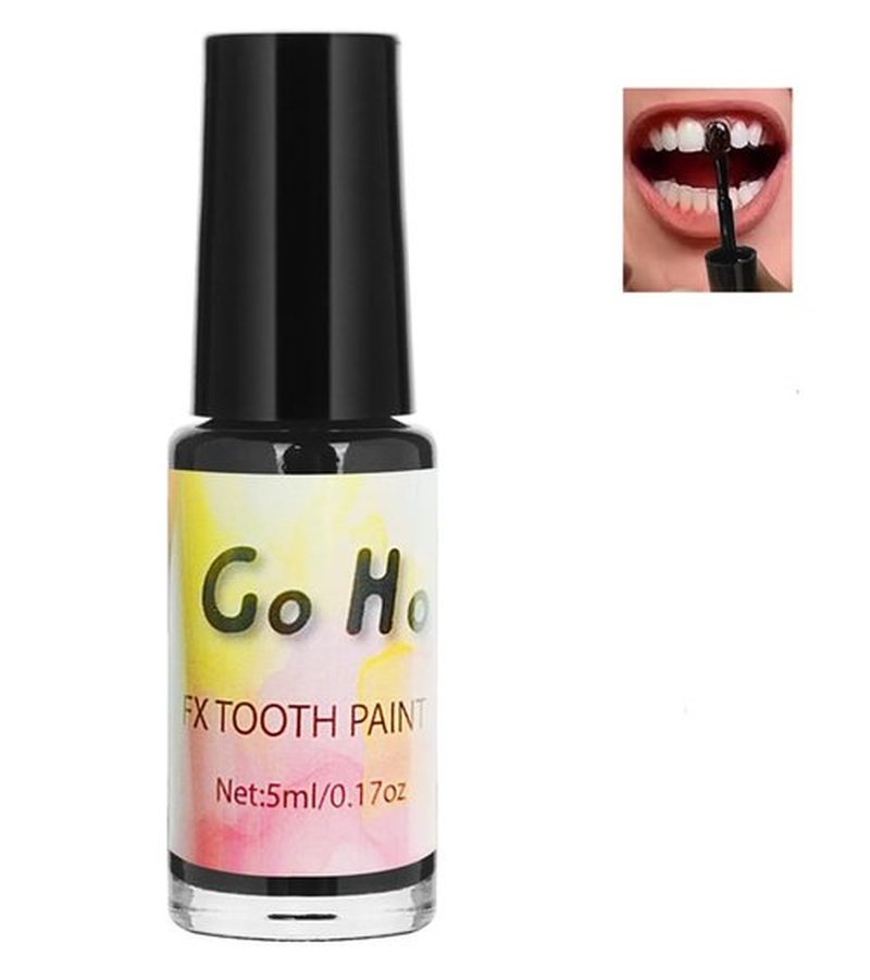 Go Ho Makeup Tooth SFX Black Paint,Temporary Black Teeth Paint,Safe,Quick Dry&Realistic,Perfect for Cosplay,Theater,Halloween Clown Skeleton Zombie Vampire Costume Makeup,5 ml
