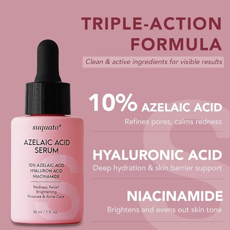 10% Azelaic Acid Serum with Niacinamide & Hyaluronic Acid – Rosacea Treatment For Face – Redness Relief, Blemish Relief, Brightening Skincare for Rosacea-Prone, Oily or Sensitive Skin, 30ml