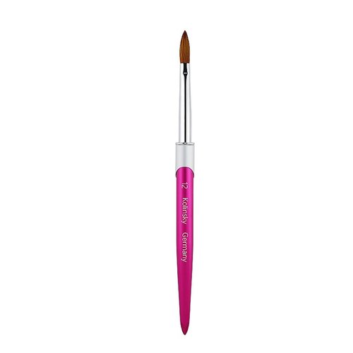 100% Pure Kolinsky Acrylic Nail Brush Size 12, Hair Acrylic Crystal Hot Red Pink with Silver Ferrule Round Shaped for Women Girls Manicure Tools Accessories