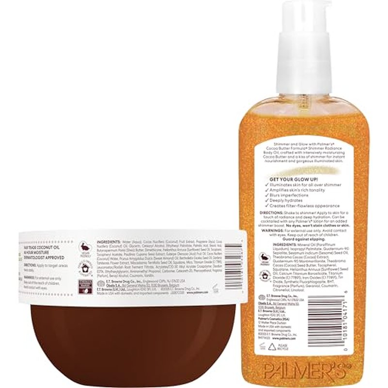 Palmer's Brazilian Coco Cream & Shimmer Body Oil Duo, Whipped Firming Body Cream (8.8 Oz) + Shimmer Radiance Oil (5.1 Fl Oz) for Glowing, Tighter-Looking Skin, Provides 48 Hour Moisture