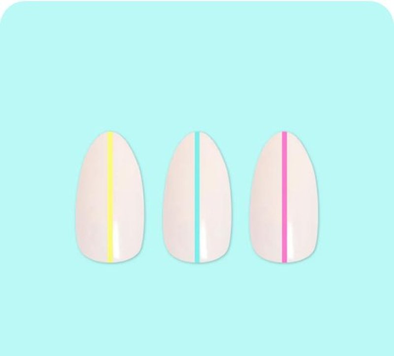 Olive & June Instant Mani Press On Nails (Glue) | Medium | Almond 42 Fake Nails, 21 Sizes Non-Toxic, Long-Lasting Recycled Materials Realistic Look | Neon Lines