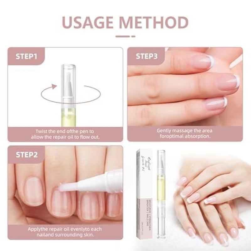 Cuticle Oil Pen for Nail Repair & Strengthening | Nail Strengthener & Growth Oil | Reduce Hangnails, Moisturize & Nourish Nails | 2ml x 4 Nail Care Pen with Jojoba Oil & Vitamin B12