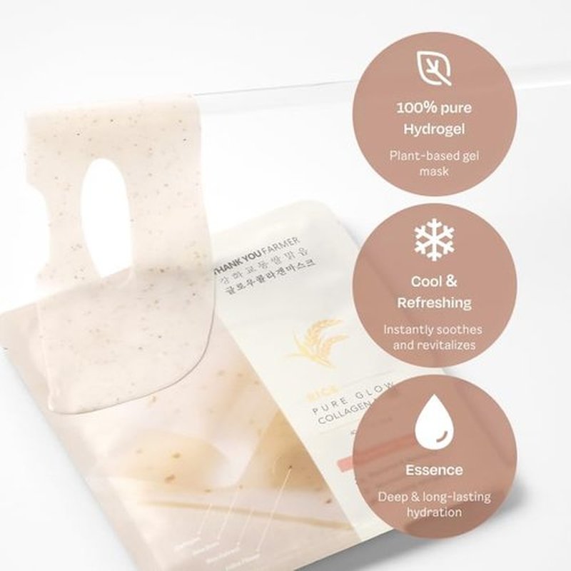 THANKYOU FARMER Rice Pure Glow Collagen Mask 4ea - Korean Collagen Face Mask Overnight, Hydrogel Skin Elasticity Plumping