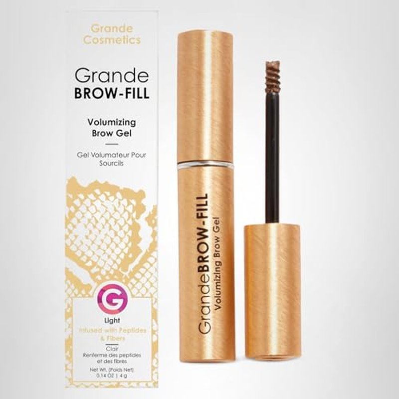 Grande Cosmetics GrandeBROW-FILL Volumizing Brow Gel with Fibers & Peptides, for Natural & Fuller-Looking Eyebrows - Light (0.14 fl oz)