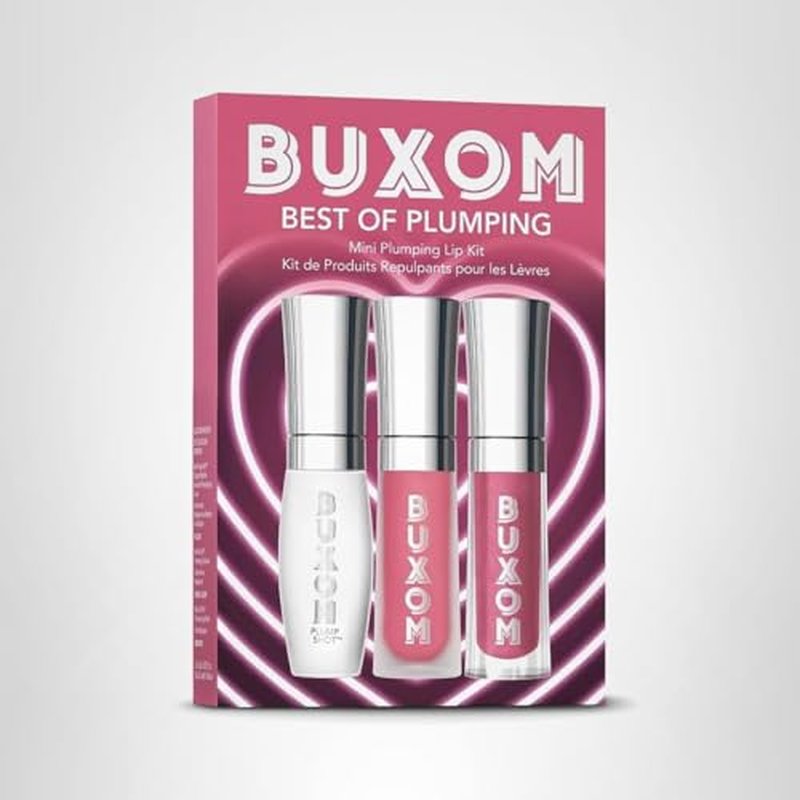 BUXOM Full-On Plumping Lip Polish, Tinted Lip Plumper Gloss with Peptides & Vitamin E, High-Shine Lip Gloss that Nourishes, Vegan, AI 3 Piece Set (Mini Brandi, Filler, Rose Julep)