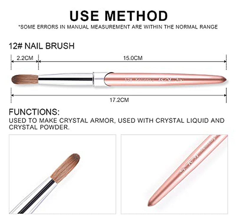 KADS 100% Kolinsky Sable Acrylic Brush Nail Brush for Acrylic Application Round Head Crimped Nail Art Brush Manicure Tool (12#)
