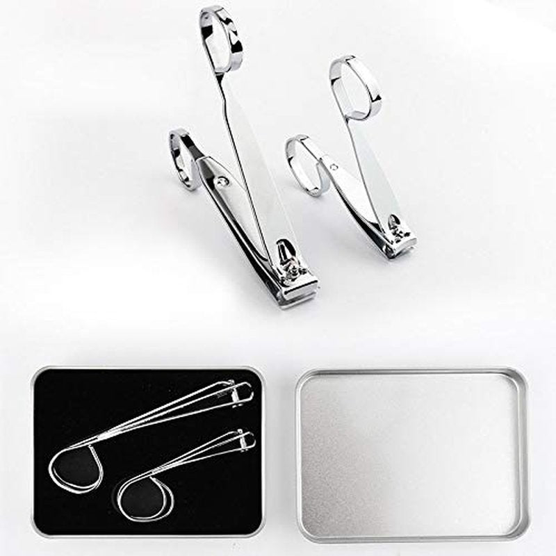 KRISMYA Nail Clippers,EZ Grip Nail Clipper Set,Carbon Steel Fingernail and Toenail Clippers for Seniors Long handle with Metal Case for Women and Man - Set of 2 (Small and Large)