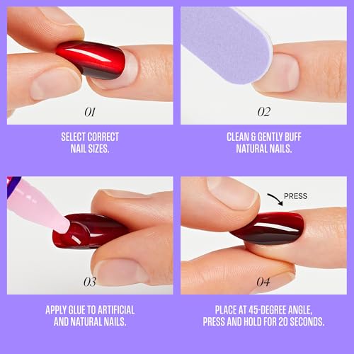 KISS CORE Color Press On Nails, Jubilation, Pink, Medium, Coffin, 32 Count