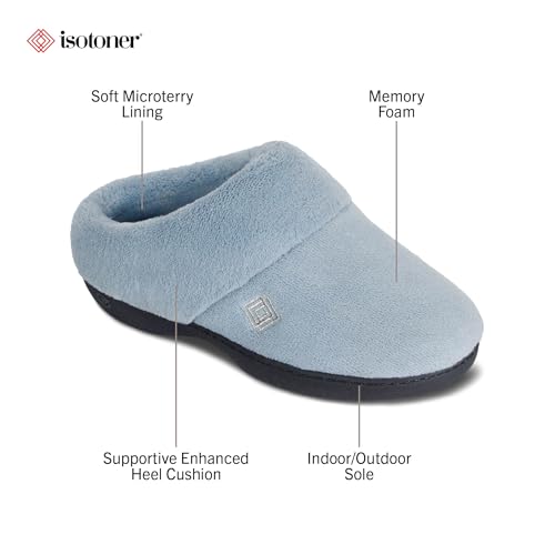 isotoner Women's Classic Clog Slippers with Memory Foam Comfort and Non-slip Sole Slipper, Blue Fog, 7.5-8