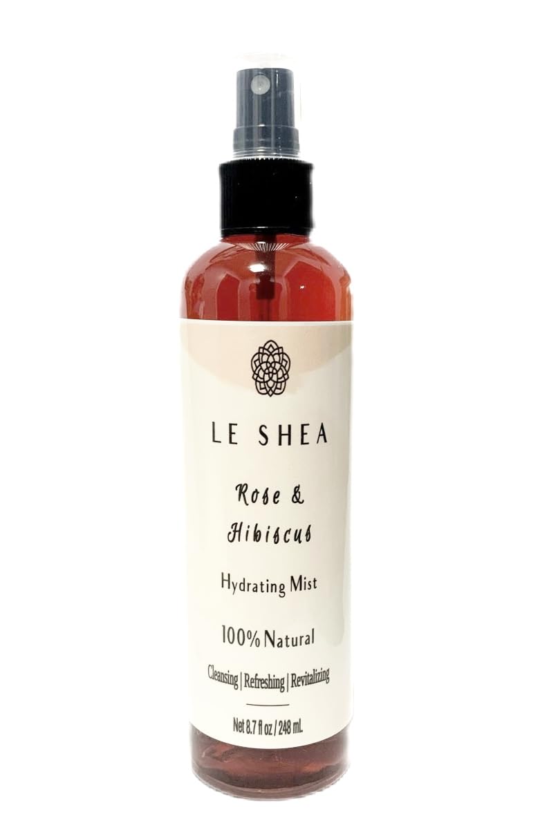 LE SHEA Hibiscus & Rose Water Spray w Aloe, Essential Oil, Refresh Condition Braid Dreadlock Loc Rosewater Facial Skin Body Face Mist 8.7 oz