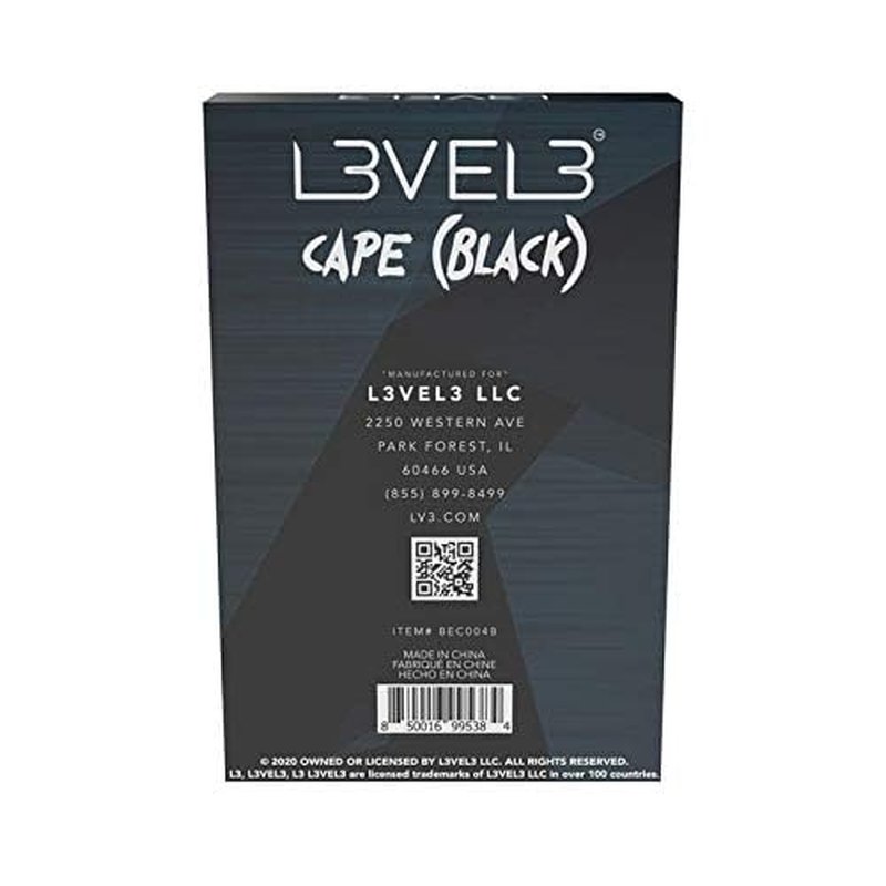 Level 3 Black Cape - Universal Size - Comfortable with Adjustable Neck Closure - for Barbers and Hair Stylist (Single)