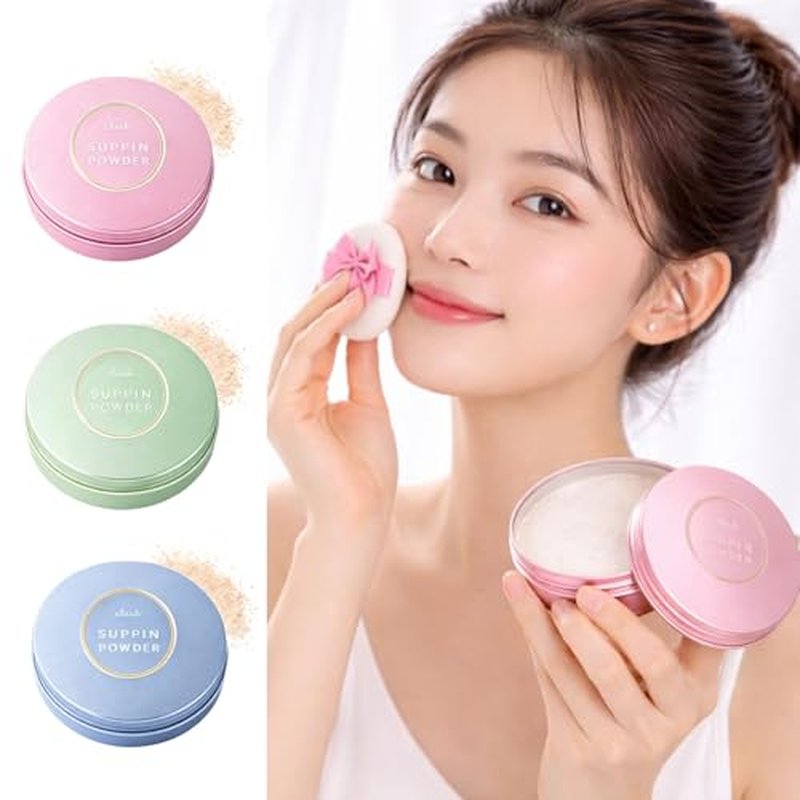 Club Suppin Translucent Setting Powder Foundation, Loose Pressed Powder, Makeup Setting Powder & Finishing Powder for Face with Shea Butter, Amino Acid& Aloe, Overnight Japanese Skincare, PASTEL ROSE