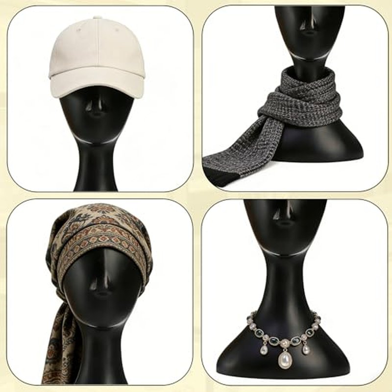 Acshio Professional Plastic Mannequin Head, 16 Inch Model Wig Head Stand with Neck for Women Men, Styling Making Display Holder with Jack for Hat, Mask, Headdress, Necklace, Black