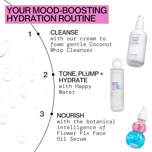 Pacifica Happy Water Hydrating Facial Toner – Vegan Ceramides, Hyaluronic Acid & Electrolytes, Refreshing & Calming for Balanced Skin, Clean Beauty, Vegan, Cruelty-Free, All Skin Types, 4 oz