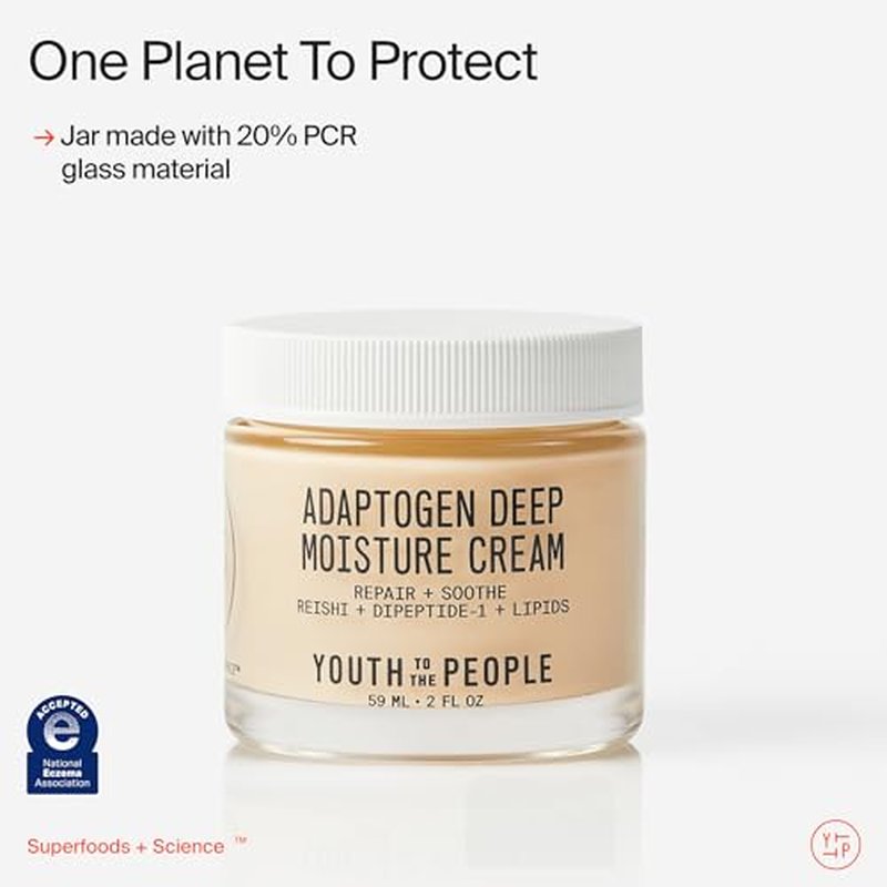 Youth To The People Adaptogen Skin Repairing Moisture Cream, Hydrating Face Moisturizer for Sensitive & Dry Skin, Soothes Skin Barrier, Dermatologist Tested, Fragrance-free, Vegan - 2 Fl Oz