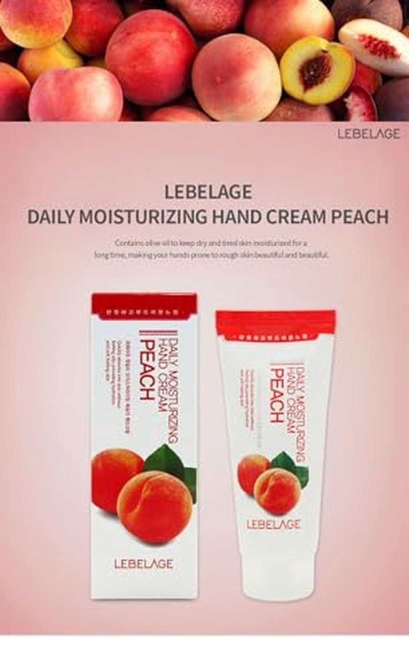 LEBELAGE Daily Moisturizing Peach Hand Cream 3.38 fl oz | Lightweight Hand Moisturizer with Peach Extract | Fast-Absorbing Non-Greasy Hand Lotion for Soft, Smooth Hands | Daily Skincare Routine
