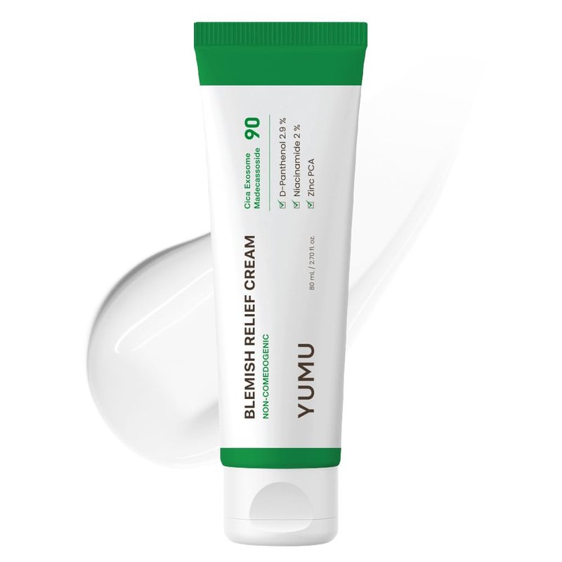 YUMU Cica Exosome Zinc Blemish Relief Cream, Face Moisturizer for Sensitive, Acne-Prone Skin, Lightweight, Breakouts, Barrier Repair, Hydration, Soothing, Oil-Free, Korean Skincare (80 ml/2.70 fl.oz.)