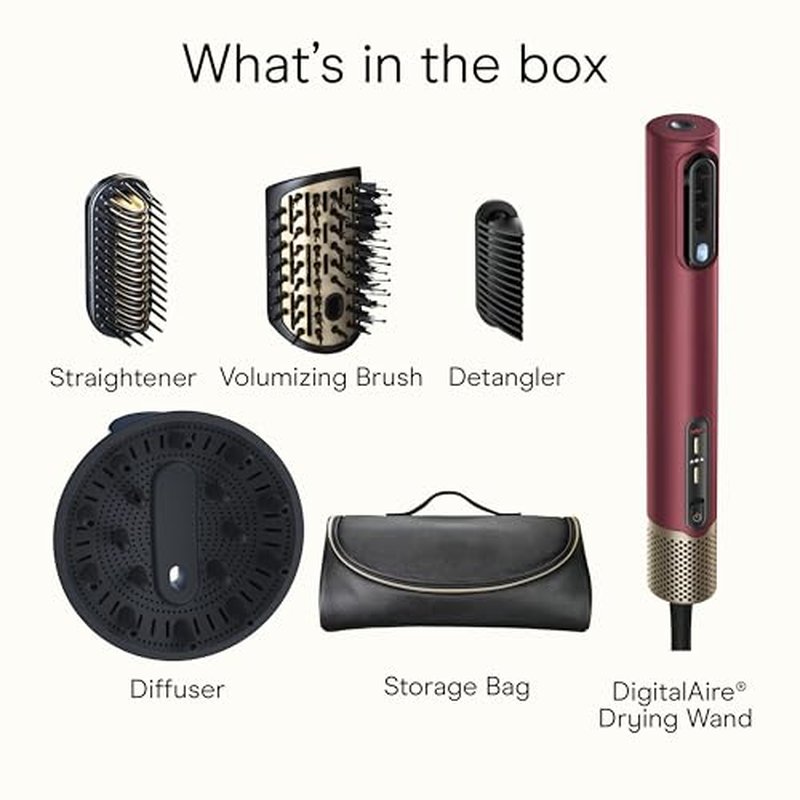 Infiniti PRO CONAIR 5-in-1 Hair Drying Wand, Straightener, and Styler, Ionic All-in-One Digital Motor Blow Dryer, Includes 4 High-Performance Attachments, Cherry Red