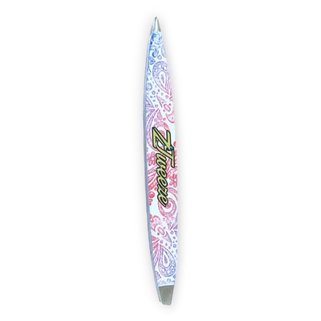 Dual Ended Point and Slant Tips Z-Tweeze PATENTED Tweezers (Rainbow Design) Precision Crafted for Eyebrows Ingrown Hair two in one Tweezers for Ease of use by DreamCut