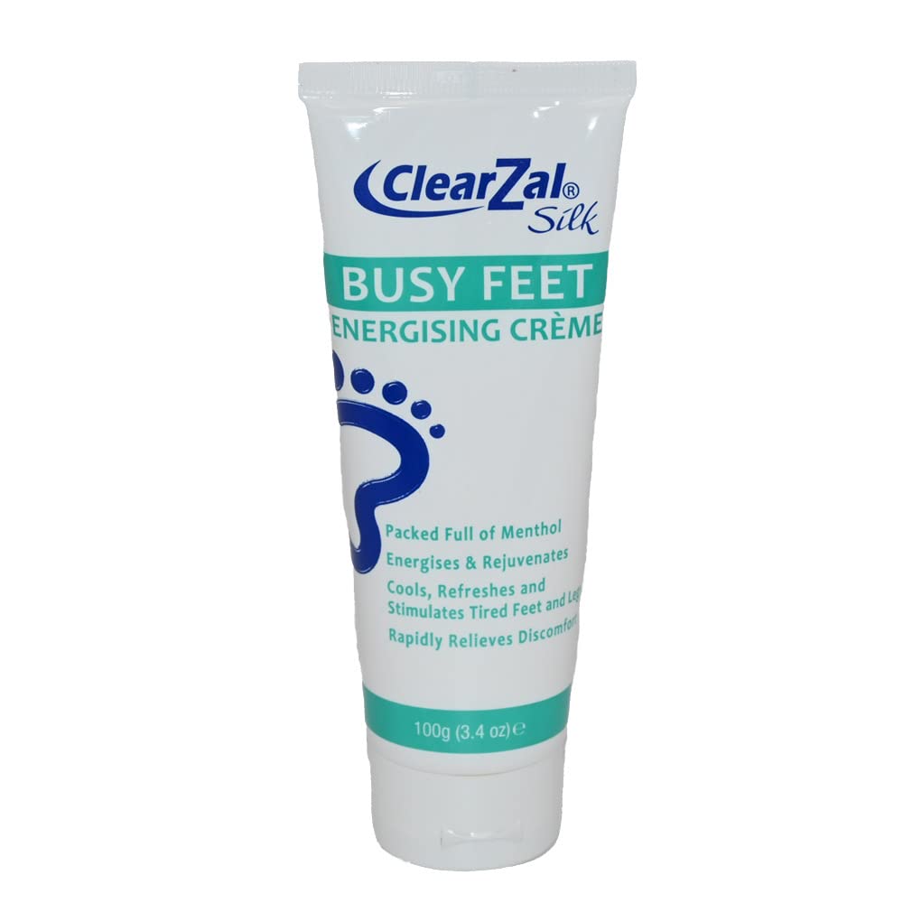 Clearzal Busy Feet Cooling Energizing Foot Cream, Packed with Menthol for Pain Relief for Tired Achy Feet, Refreshes and Rejuvenates, Helps to Provide Relief from Neuropathy, 3.4 Ounce Tube