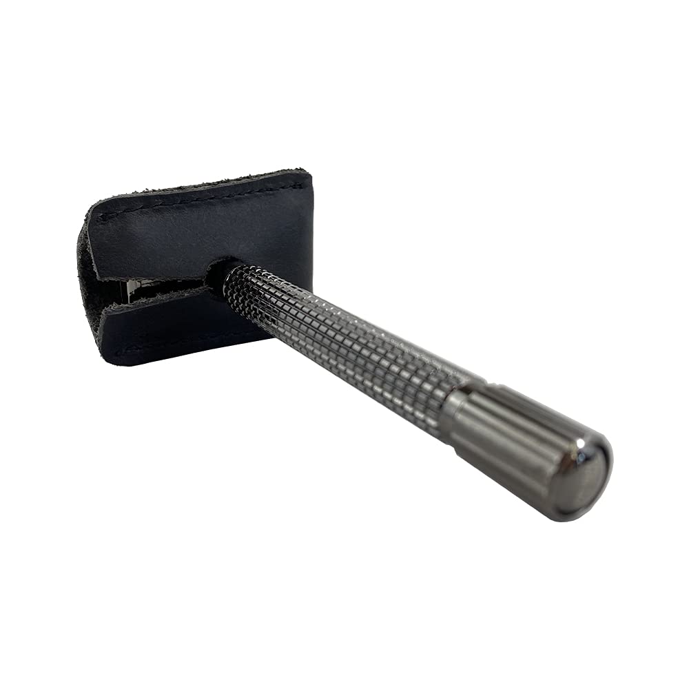 Hide & Drink, Leather Double Edge Safety Razor Head Protective Sheath, Shaving Travel Cover Handmade (Charcoal Black)