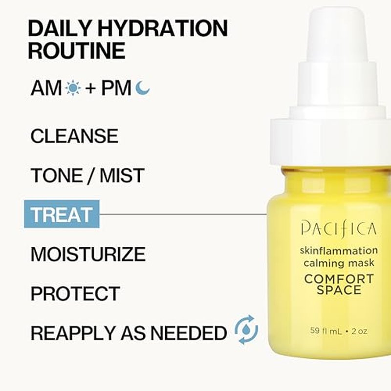 Pacifica Comfort Space Calming Face Mask for Sensitive Skin, Redness Relief Hydrating Facial Mask with Azelaic Acid & Turmeric, Soothes Irritation & Dryness, Vegan Skincare, 2 Fl Oz
