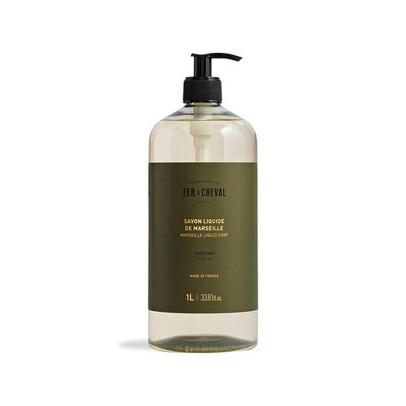 Fer A Cheval Marseille Liquid Soap - Verbena Scented Hand & Body Wash with Shea Butter | 1 L / 33.8 fl oz