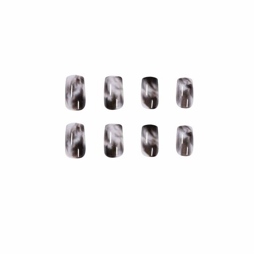 ORZOLATENT Black Marble Ombre Press-On Nails – 24 Long Square Nails, 12 Sizes, Glossy Gel, Elegant Marble Design, Long-Lasting, Includes Tool Kit, Easy DIY