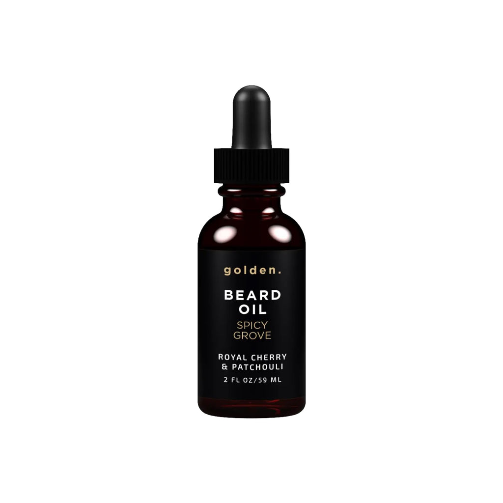 Golden Grooming Beard Oil for Men - Natural Beard Conditioner with Sweet Almond, Golden Jojoba & Argan Oil - Hydrating Beard Softener with Vitamin E - Spicy Grove, 2oz