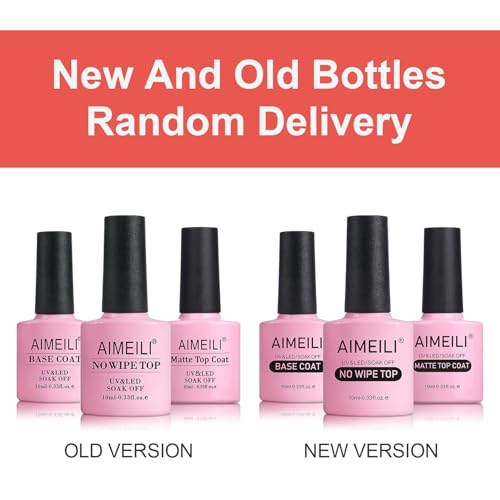 AIMEILI Soak Off U V LED Hema Free Cruelty Free Vegan Gel Nail Polish - Base Coat, Matte Top and No Wipe Top Coat Kit Set 10ML
