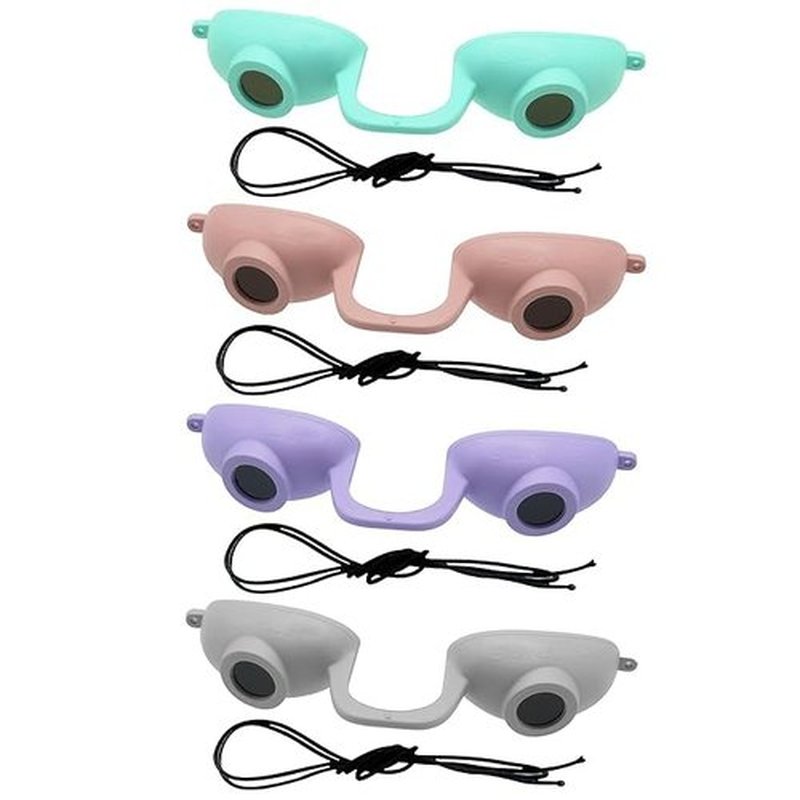 Super Sunnies EVO Flex UV Eye Protection FDA Compliant, Slim & Flexible Eyeshields, Tanning Bed Goggles, Red Light Theraphy Glasses with Strap 4 Pack - Random