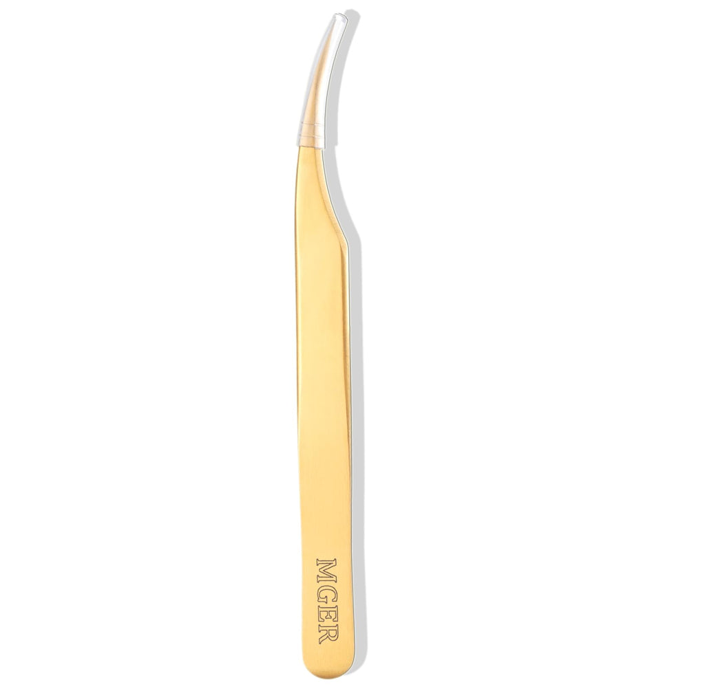 MGER Isolation Tweezers for Eyelash Extensions, Professional Hand Calibrated Dolphin tip Tweezers & eyelash tweezers for lash extensions, Effortless Application with Precision Tweezers, Gold