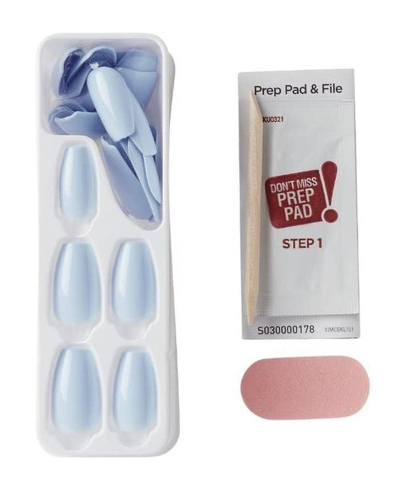 KISS imPRESS Color No Glue Mani 30 Pcs Press On Nails, Light Blue, Medium Size, Coffin Shape, Simple Peel & Press Easy Apply, Hassel-Free Removal, Essential Tools Included