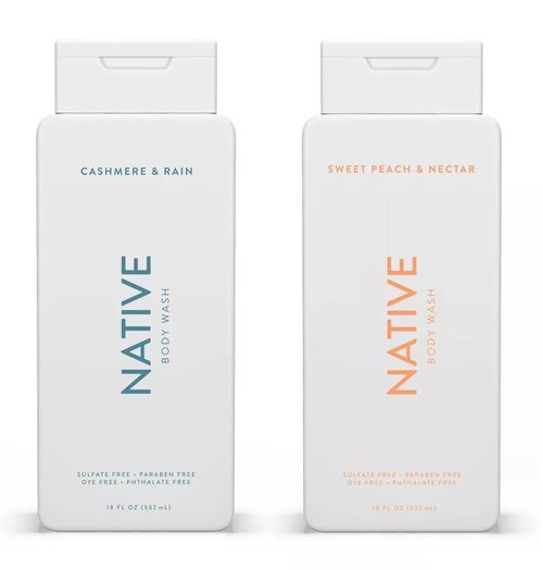 Native Body Wash 2-Pack: Sweet Peach & Nectar + Cashmere & Rain (18 fl oz each)