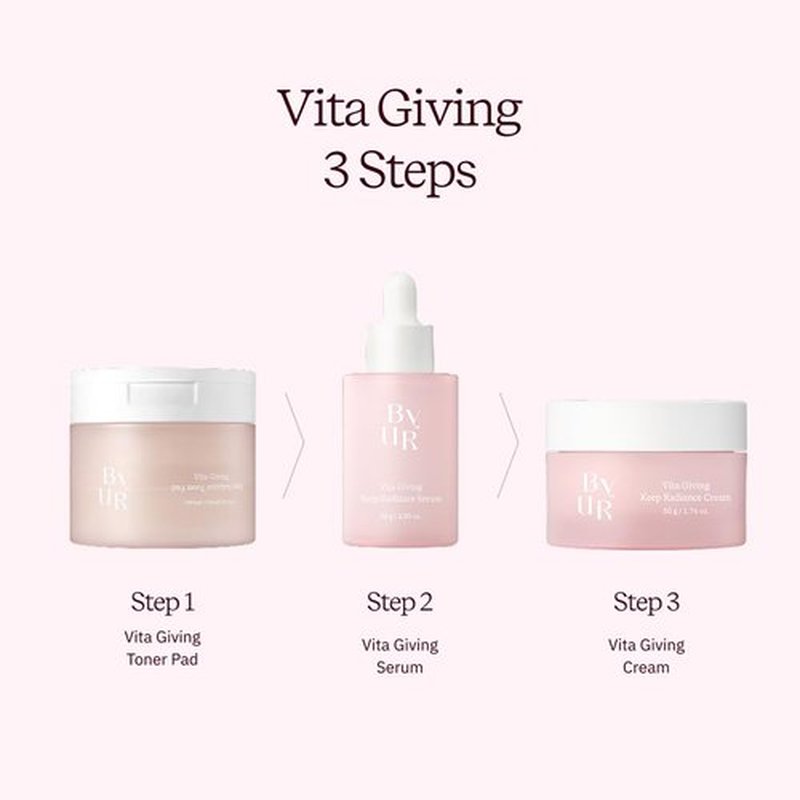 ByUR Vita Giving Keep Radiance Toner Pads - Dark Spots & Hyperpigmentation, Brightening & Hydrating, Hyaluronic Acid, Niacinamide, Vitamin C, Organic Cotton Facial Pore Care Korean Skincare (70 Count)