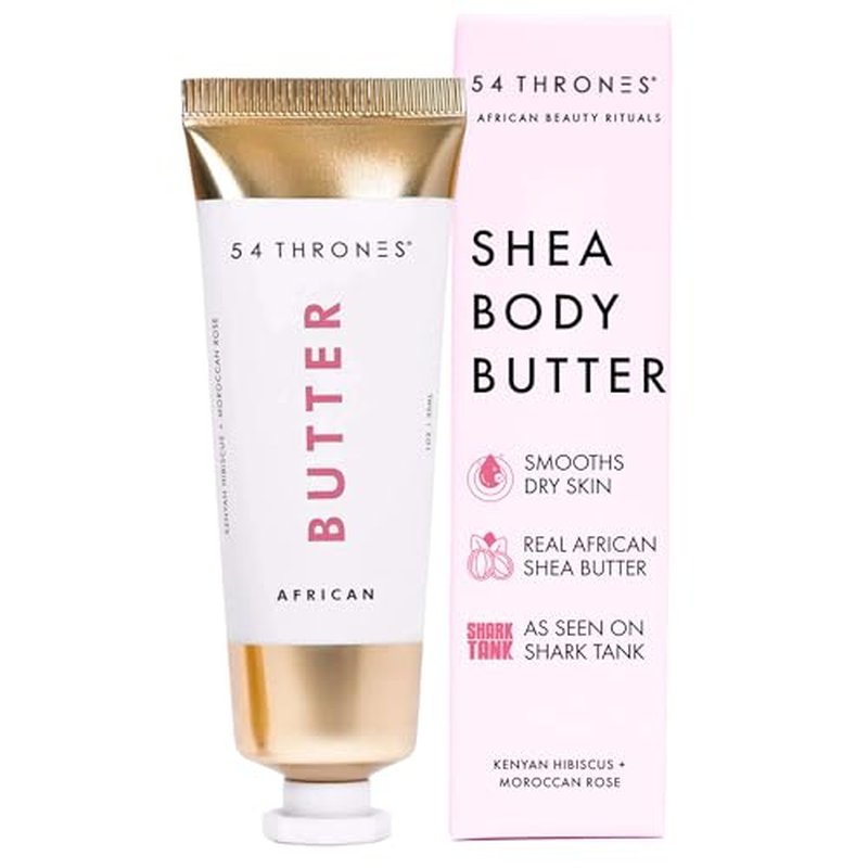 54 Thrones Mini African Beauty Shea Butter, Intensive Dry Skin Support, Moisturizing Body Butter for Women, Moisturizing Body Balm and Cream, Locks in Moisture, Kenyan Hibiscus + Moroccan Rose, 1 oz